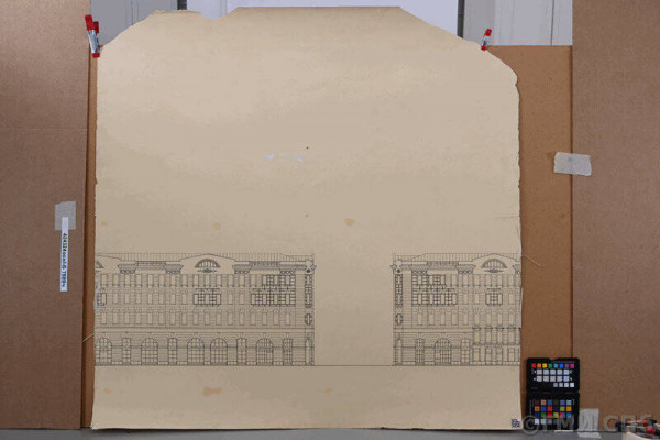 Конкурсный проект архитектурного решения Сенной площади с новым зданием аэровокзала. Дома на площади. Фасады, 1989