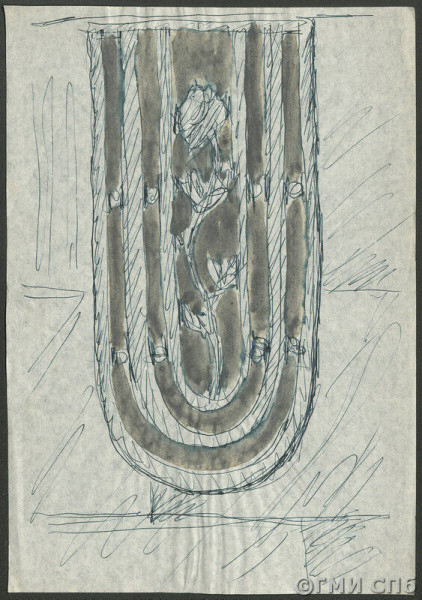 Эскиз декоративной решетки для станции метро «Старая деревня». Фрагмент, 1992